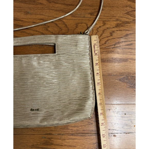 THE SAK Linden Leather Crossbody Clutch Handbag Gold Metallic Removable Strap - Picture 13 of 14